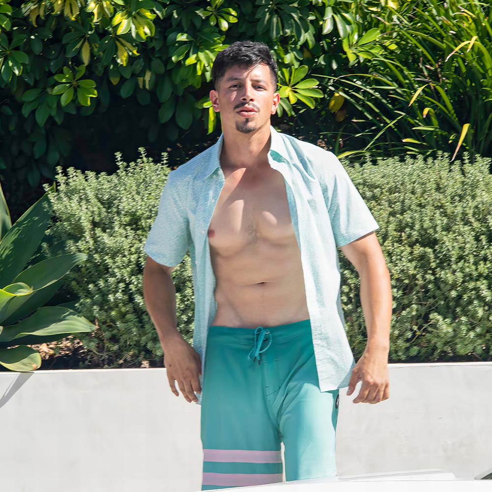 Rich Forbes wearing Hurley Shirt and Boardshorts